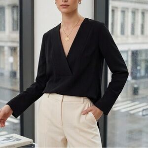 French Connection Black V-Neck Tunic Blouse Size 6 Long Sleeve